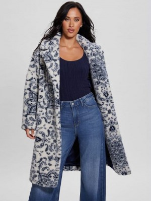 Guess Eco Carolina Printed Sherpa Coat Albastri | GUESS-SN27958
