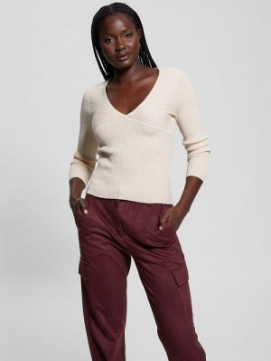 Guess Eco Cirila Ribbed Sweater Top Albi | GUESS-SN27286