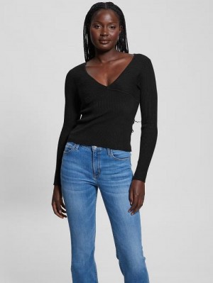 Guess Eco Cirila Ribbed Sweater Top Negrii | GUESS-SN27285