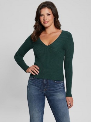 Guess Eco Cirila Ribbed Sweater Top Verzi | GUESS-SN27826