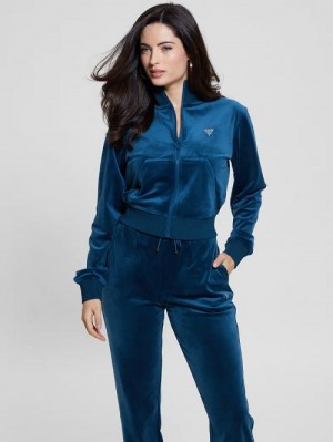 Guess Eco Couture Full-Zip Sweatshirt Albastri | GUESS-SN28412
