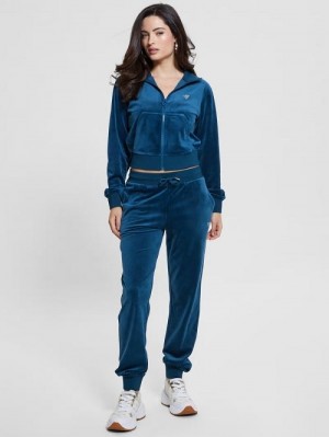 Guess Eco Couture Velvet Joggers Albastri | GUESS-SN28482
