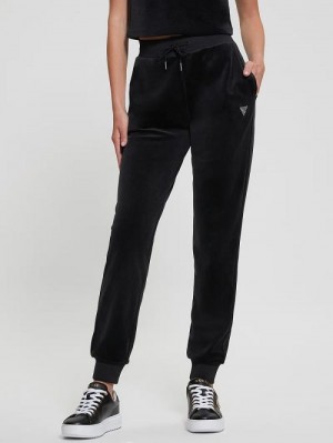 Guess Eco Couture Velvet Joggers Negrii | GUESS-SN28472