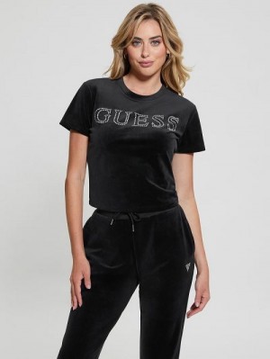 Guess Eco Couture Velvet Logo Tee Negrii | GUESS-SN28397