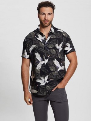 Guess Eco Crane Shirt Negrii Albi | GUESS-SN31081