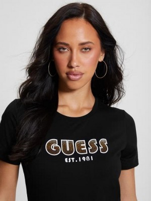 Guess Eco Crewneck Rhinestone Logo Tee Negrii | GUESS-SN27054