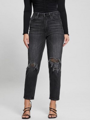 Guess Eco Crystal Rip-and-Repair Mom Jeans Negrii | GUESS-SN26507