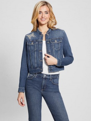 Guess Eco Delya Butterfly Denim Jacket Albastri | GUESS-SN28057
