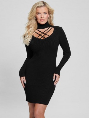Guess Eco Dylan Mock Neck Cutout Dress Negrii | GUESS-SN26920
