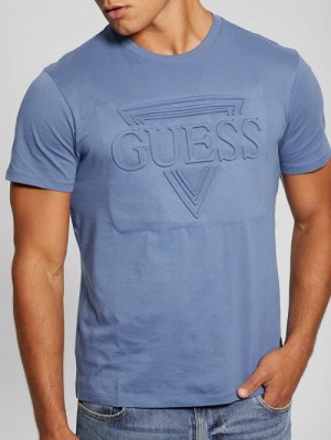 Guess Eco Embossed Tee Albastri | GUESS-SN30672