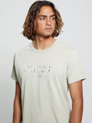Guess Eco Embroidered Signature Tee Bej | GUESS-SN30601