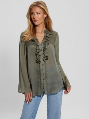 Guess Eco Eva Chiffon Top Verzi | GUESS-SN27266