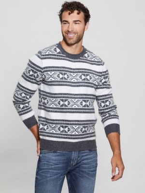 Guess Eco Ezekiel Jacquard Sweater Negrii Albi | GUESS-SN31045