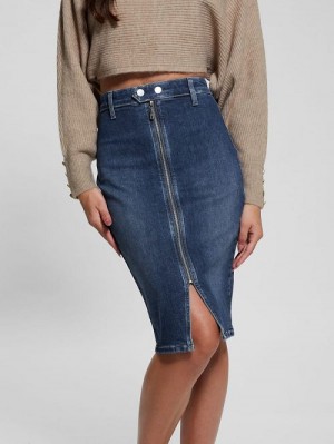 Guess Eco Flo Midi Denim Skirt Albastri | GUESS-SN26659