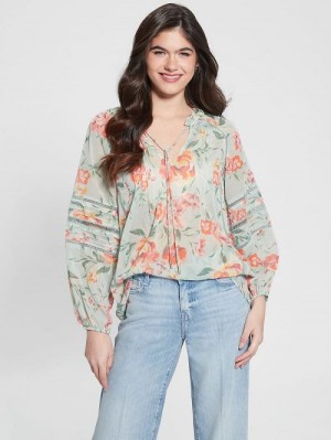Guess Eco Gilda Printed Top Albastri | GUESS-SN27590