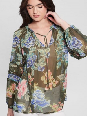 Guess Eco Gilda Printed Top Verzi | GUESS-SN27061
