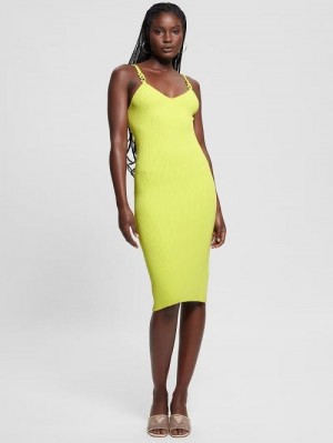 Guess Eco Gina Rings Rib Dress Galbeni | GUESS-SN26782