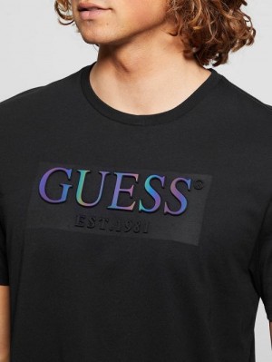 Guess Eco Iridescent Signature Tee Negrii | GUESS-SN30673