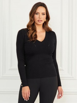 Guess Eco Isa V-Neck Sweater Top Negrii | GUESS-SN27409