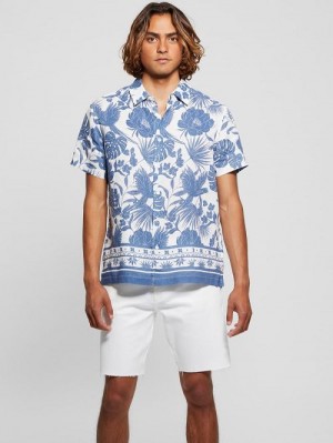 Guess Eco Island Border Linen Shirt Albastri | GUESS-SN31211