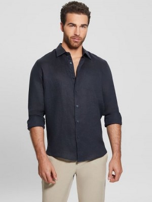 Guess Eco Island Linen Shirt Albastri | GUESS-SN31123