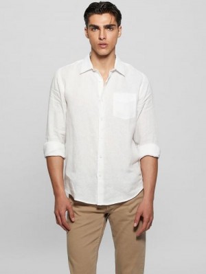 Guess Eco Island Linen Shirt Albi | GUESS-SN31187