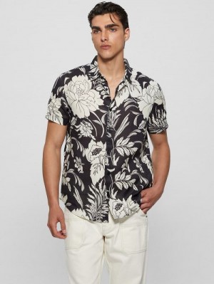 Guess Eco Island Linen Shirt Negrii Albi | GUESS-SN31235