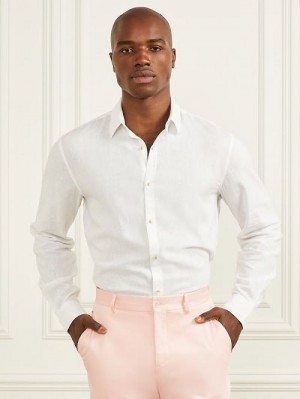 Guess Eco Joe Linen Shirt Albi | GUESS-SN31237