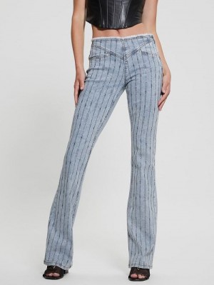 Guess Eco Joe Rhinestone Stripe Flared Jeans Albastri | GUESS-SN26637