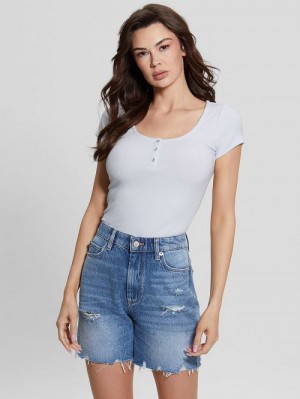 Guess Eco Karlee Henley Tee Albastri | GUESS-SN27532