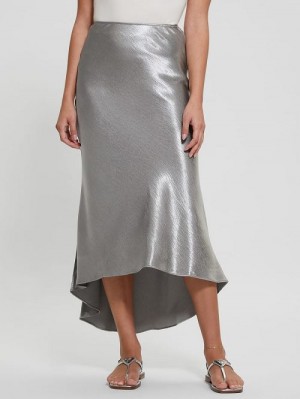 Guess Eco Lilya Satin Midi Skirt Gri | GUESS-SN28163