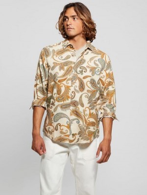 Guess Eco Linen Paisley Shirt Bej | GUESS-SN31314