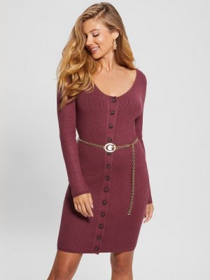 Guess Eco Lorah Chain Belted Dress Rosii | GUESS-SN26866