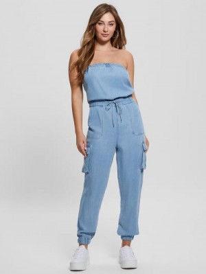 Guess Eco Lucia Denim Cargo Jumpsuit Albastri | GUESS-SN26676