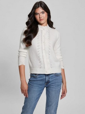 Guess Eco Macie Crochet Cardigan Albi | GUESS-SN27253