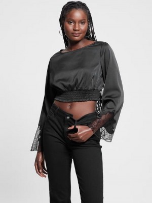 Guess Eco Maeve Satin Top Negrii | GUESS-SN27573
