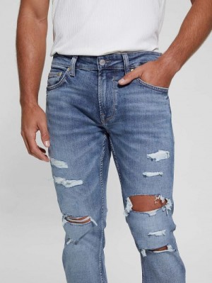 Guess Eco Mateo Destroyed Straight Jeans Albastri | GUESS-SN30453