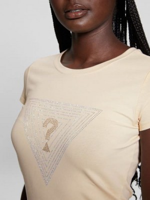 Guess Eco Maze Rhinestone Triangle Logo Tee Bej | GUESS-SN27615