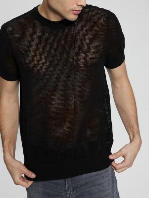 Guess Eco Mesh Lenny Crewneck Tee Negrii | GUESS-SN30555