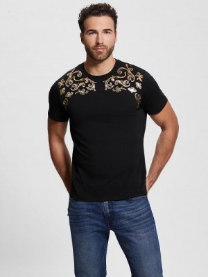 Guess Eco Metallic Baroque Tee Negrii | GUESS-SN30602
