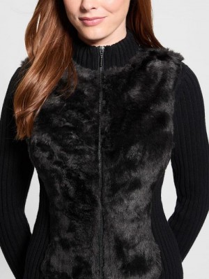 Guess Eco Mila Faux-Fur Zipped Cardigan Negrii | GUESS-SN27797