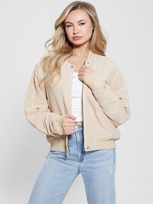 Guess Eco Odessa Linen-Blend Flight Jacket Bej | GUESS-SN27894