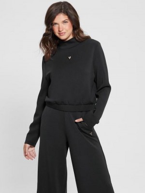 Guess Eco Olympe High-Neck Sweatshirt Negrii | GUESS-SN27537