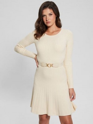 Guess Eco Paige Pleated Sweater Dress Albi | GUESS-SN27042