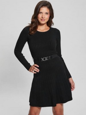 Guess Eco Paige Pleated Sweater Dress Negrii | GUESS-SN26904
