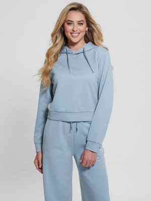 Guess Eco Peony Crop Hoodie Albastri | GUESS-SN28410
