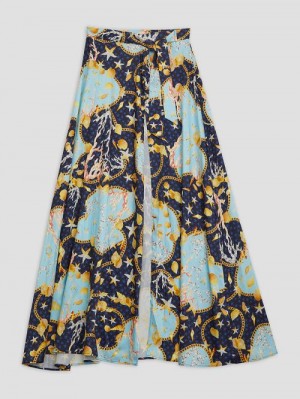 Guess Eco Printed Maxi Wrap Skirt Albastri | GUESS-SN28549