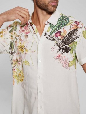 Guess Eco Rayon Floral Hawk Shirt Albi | GUESS-SN31326