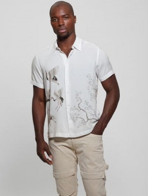 Guess Eco Rayon Rising Cranes Shirt Albi | GUESS-SN31239