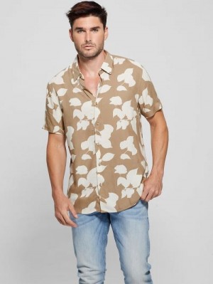 Guess Eco Rayon Shadow Floral Shirt Bej | GUESS-SN31152